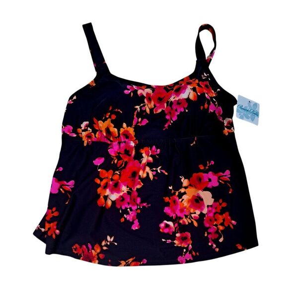 Beach Belle Women's Black Multi Floral Tankini Top Travel Vacation Plus Sz 20 - Picture 2 of 8